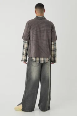 Best boohooMAN Baggy Rigid Extreme Washed Split Hem Denim Jeans grey