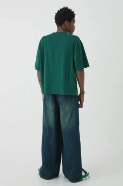 Best Sale boohooMAN Baggy Rigid Extreme Washed Split Hem Denim Jeans green