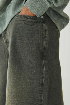 Outlet boohooMAN Baggy Rigid Extreme Washed Split Hem Denim Jeans stone
