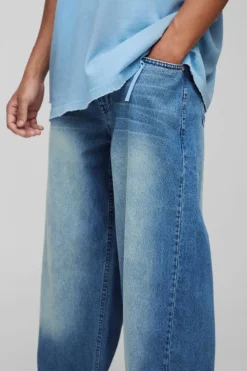 Hot boohooMAN Baggy Rigid Jeans antique blue