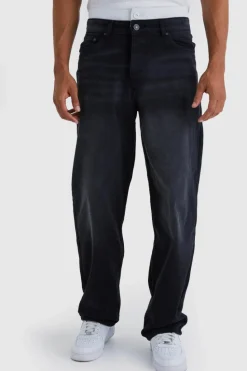 Online boohooMAN Baggy Rigid Jean With Double Waistband washed black