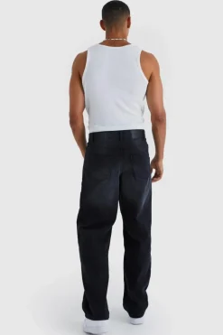 Online boohooMAN Baggy Rigid Jean With Double Waistband washed black