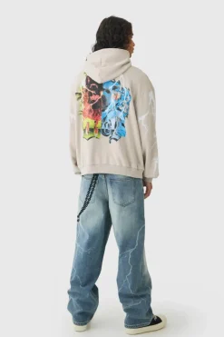 Best Sale boohooMAN Baggy Rigid Laser Print Lightning Jeans vintage blue