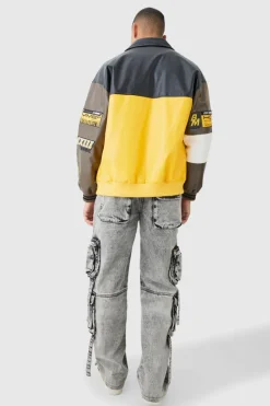 Best boohooMAN Baggy Rigid Multi Cargo Pocket Strap Detail Acid Wash Jeans charcoal