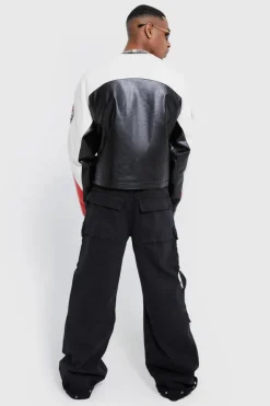 Hot boohooMAN Baggy Rigid Multi Pocket Flare Jeans black