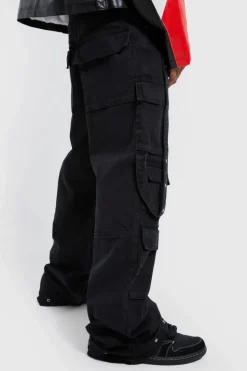 Hot boohooMAN Baggy Rigid Multi Pocket Flare Jeans black