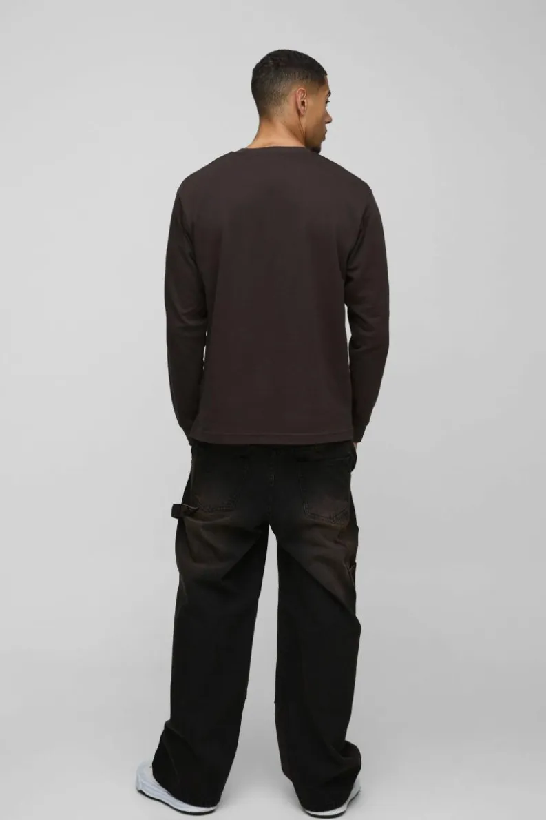 Hot boohooMAN Baggy Rigid Paint Splatter Carpenter Denim Jeans brown