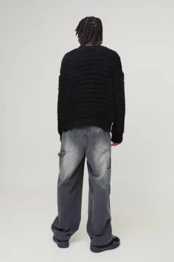 Hot boohooMAN Baggy Rigid Paint Splatter Carpenter Denim Jeans grey