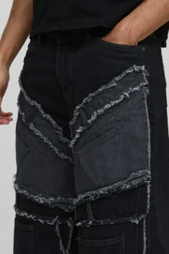 Flash Sale boohooMAN Baggy Rigid Patchwork Waistband Detail Jean In Black washed black