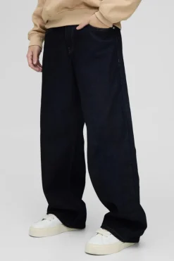 Sale boohooMAN Baggy Rigid Raw Jeans indigo