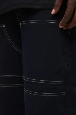 Cheap boohooMAN Baggy Twill Contrast Stitch Carpenter Trousers black