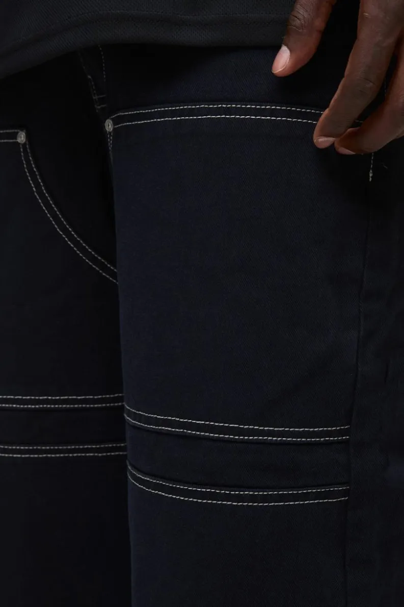 Cheap boohooMAN Baggy Twill Contrast Stitch Carpenter Trousers black