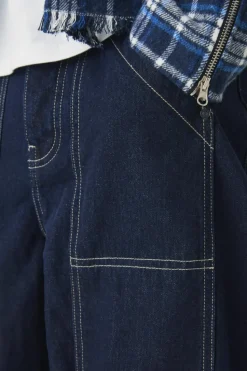 Cheap boohooMAN Balloon Rigid Contrast Stitch Denim Jeans indigo