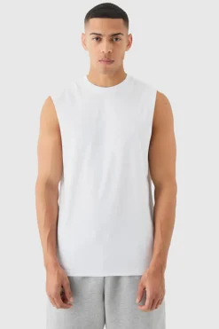 New boohooMAN Basic Drop Armhole Tank white