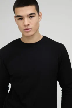 Best boohooMAN Basic Long Sleeve Crew Neck T Shirt black