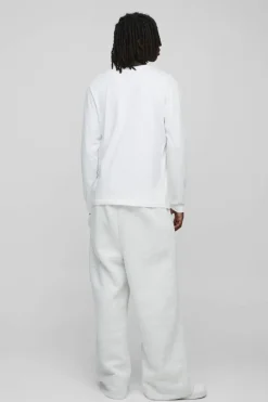 Fashion boohooMAN Basic Long Sleeve Crew Neck T Shirt white