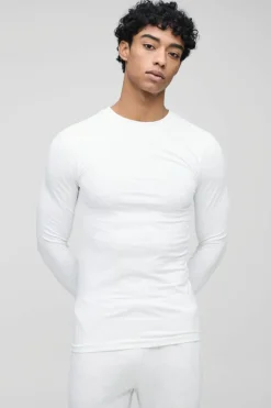 Best Sale boohooMAN Basic Long Sleeve Muscle Fit Crew Neck T-Shirt white