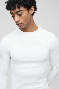 Best Sale boohooMAN Basic Long Sleeve Muscle Fit Crew Neck T-Shirt white