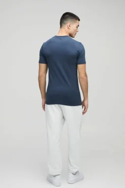 Online boohooMAN Basic Muscle Fit Crew Neck T-Shirt navy
