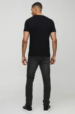 Outlet boohooMAN Basic Muscle Fit Crew Neck T-Shirt black