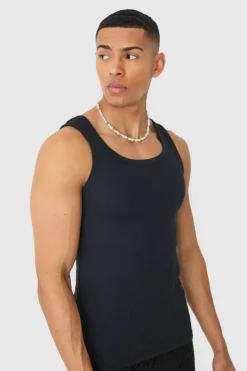 Hot boohooMAN Basic Muscle Fit Ribbed Vest black