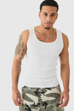 New boohooMAN Basic Muscle Fit Ribbed Vest white