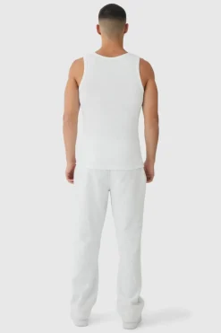 Cheap boohooMAN Basic Muscle Fit Ribbed Vest white