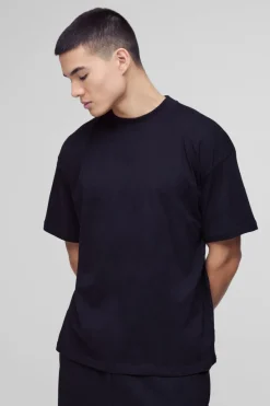 New boohooMAN Basic Oversized Extended Neck T-Shirt black