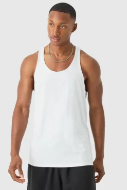 Cheap boohooMAN Basic Racer Back Vest white