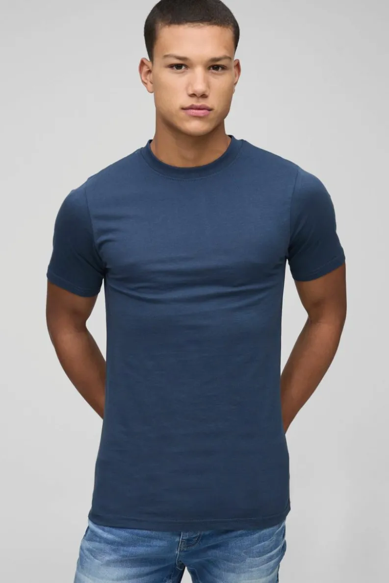 New boohooMAN Basic Slim Fit Crew Neck T-Shirt navy