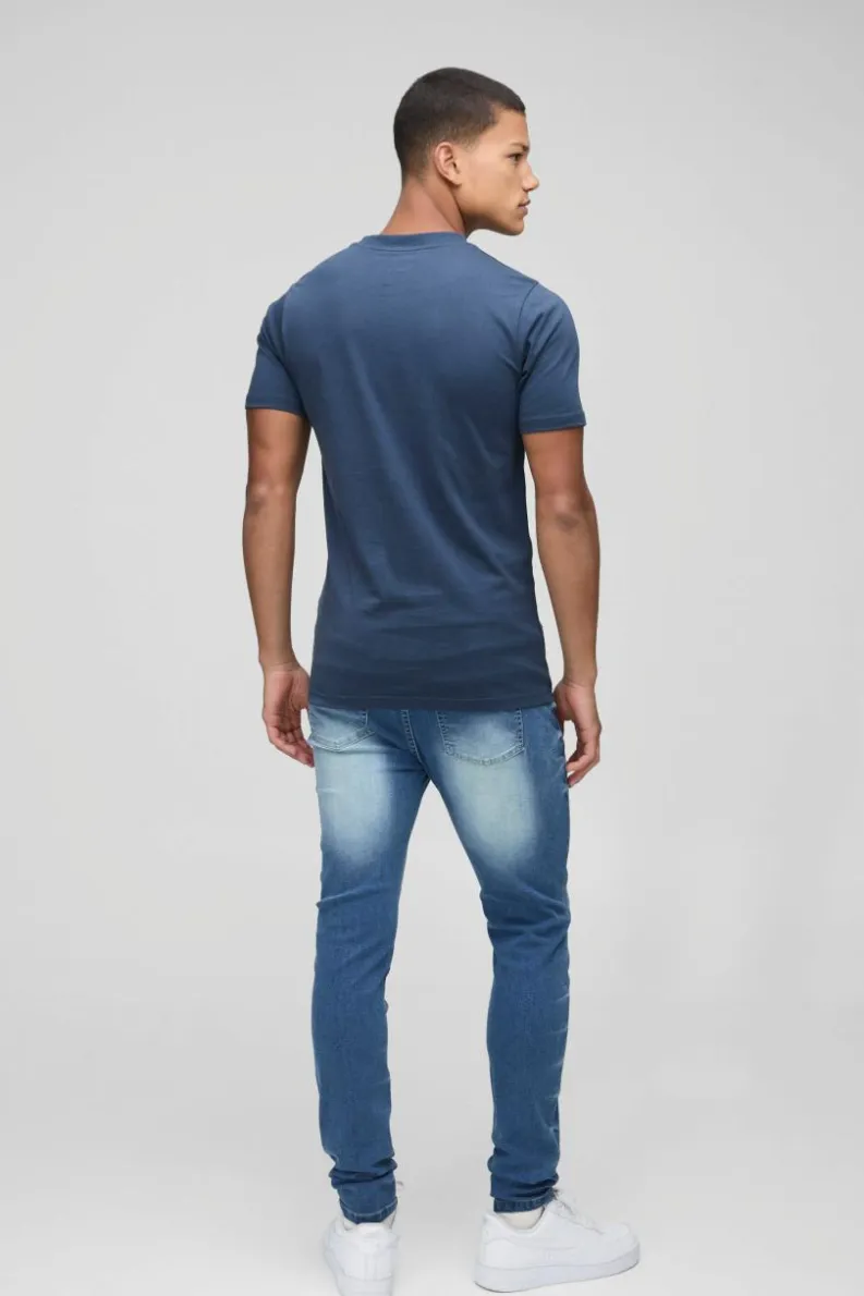 New boohooMAN Basic Slim Fit Crew Neck T-Shirt navy