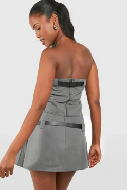Clearance boohoo Belt Detail Pleated Micro Mini slate grey