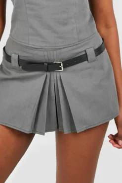 Clearance boohoo Belt Detail Pleated Micro Mini slate grey