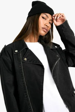 Outlet boohoo Belted Denim Biker Jacket washed black
