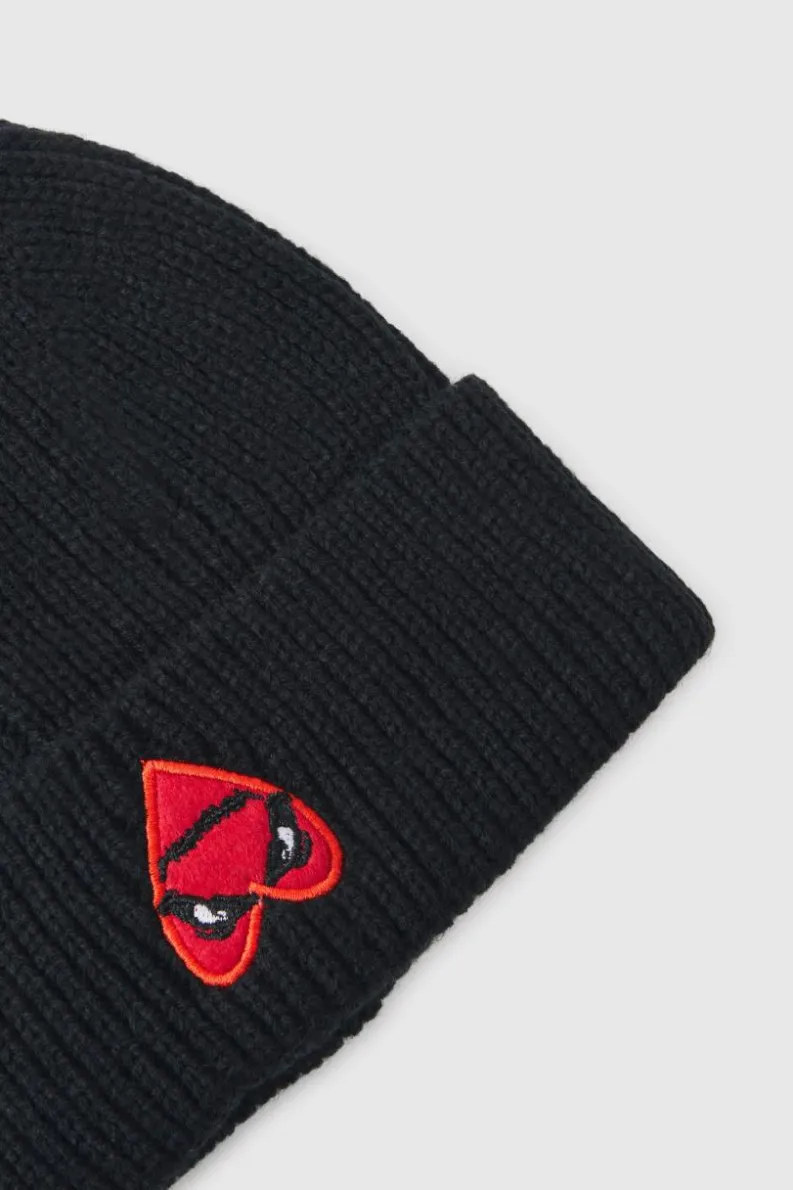 Store boohooMAN Heart Graphic Ribbed Beanie black