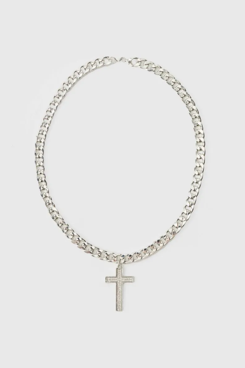Shop boohooMAN Black Chain Necklace silver