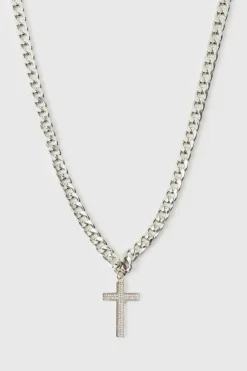 Shop boohooMAN Black Chain Necklace silver