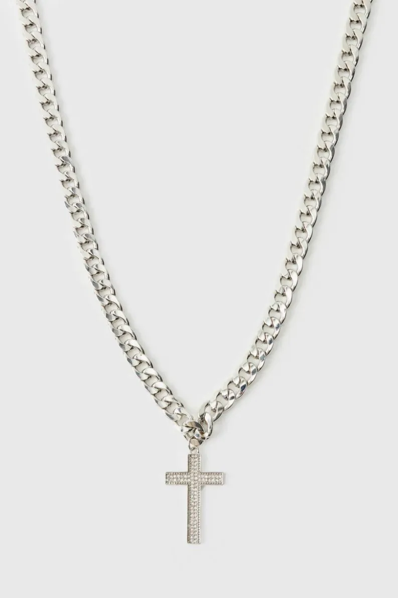 Shop boohooMAN Black Chain Necklace silver