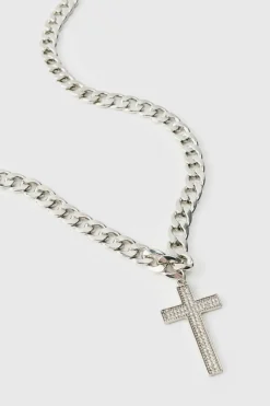 Shop boohooMAN Black Chain Necklace silver