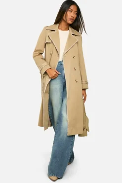 New boohoo Blanket Stitch Detail Tailored Trench Coat beige