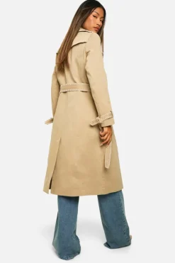 New boohoo Blanket Stitch Detail Tailored Trench Coat beige