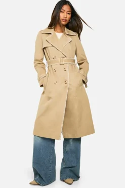 New boohoo Blanket Stitch Detail Tailored Trench Coat beige