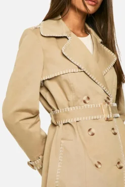 New boohoo Blanket Stitch Detail Tailored Trench Coat beige