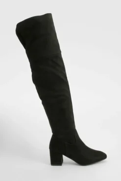Best Sale boohoo Block Heel Faux Suede Over The Knee Boots black