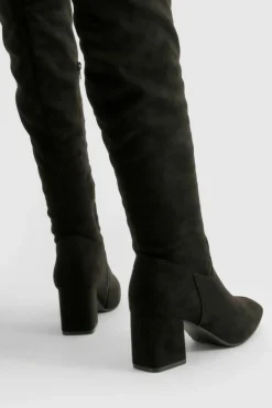 Best Sale boohoo Block Heel Faux Suede Over The Knee Boots black