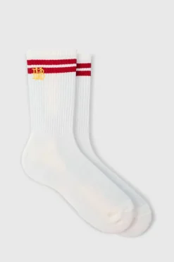 Clearance boohooMAN BM Embroidered Half Terry Stripe Socks In white