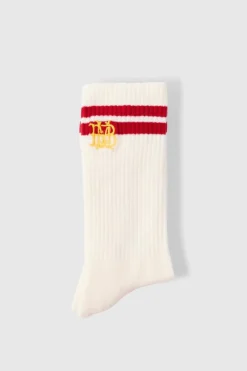 Clearance boohooMAN BM Embroidered Half Terry Stripe Socks In white
