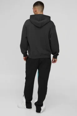 Sale boohooMAN BM Varsity Applique Gusset Jogger black