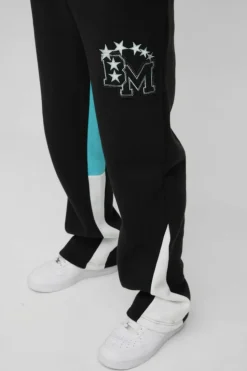 Sale boohooMAN BM Varsity Applique Gusset Jogger black