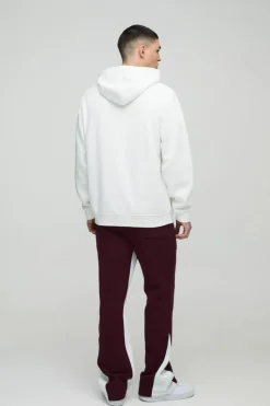 Sale boohooMAN BM Varsity Applique Gusset Jogger burgundy